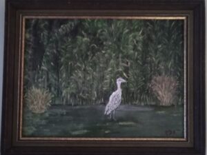 Stork in Holland, painting in a frame