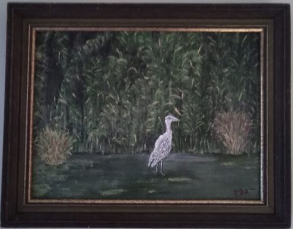 Stork in Holland, painting in a frame