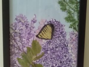 Butterfly on a lilac bush, AB, painting in a frame