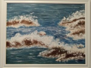 Crashing waves, Ixtapa, painting in a frame