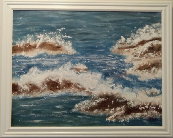 Crashing waves, Ixtapa, painting in a frame