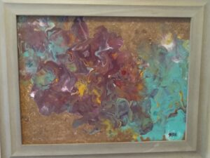 Kayo sawdust and dried flowers painting in a frame