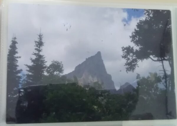 A picture of a mountain with trees in the background.